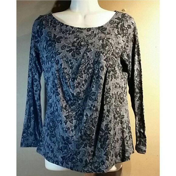 Elle‎ Shirt Ladies Extra Small Black Gray Floral Boat Neck Long Sleeve - Picture 3 of 8